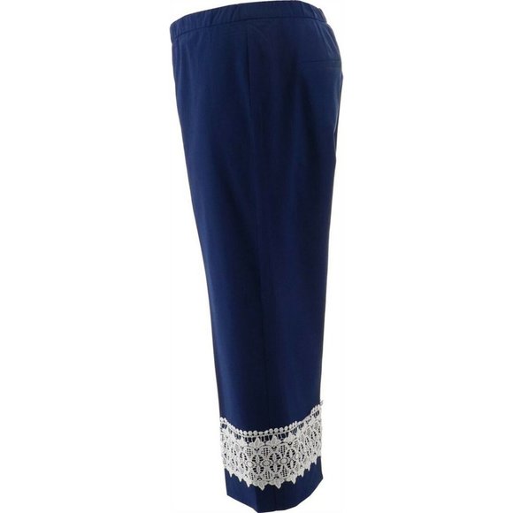 NWT ISAAC MIZRAHI 24/7 STRETCH WIDE LEG LACE TRIM PANTS ROYAL NAVY 20W - Picture 2 of 8